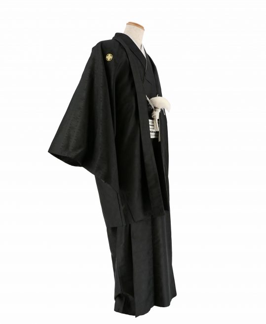 紋付袴レンタル・成人式・結婚式・卒業式|黒　黒ラメ菱形[身長180cm対応]No.317